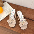 Women's Floral Butterfly-Knot Wedge Slides | Summer Dress Slippers Wedge Slide Sandals Axl Beige 35