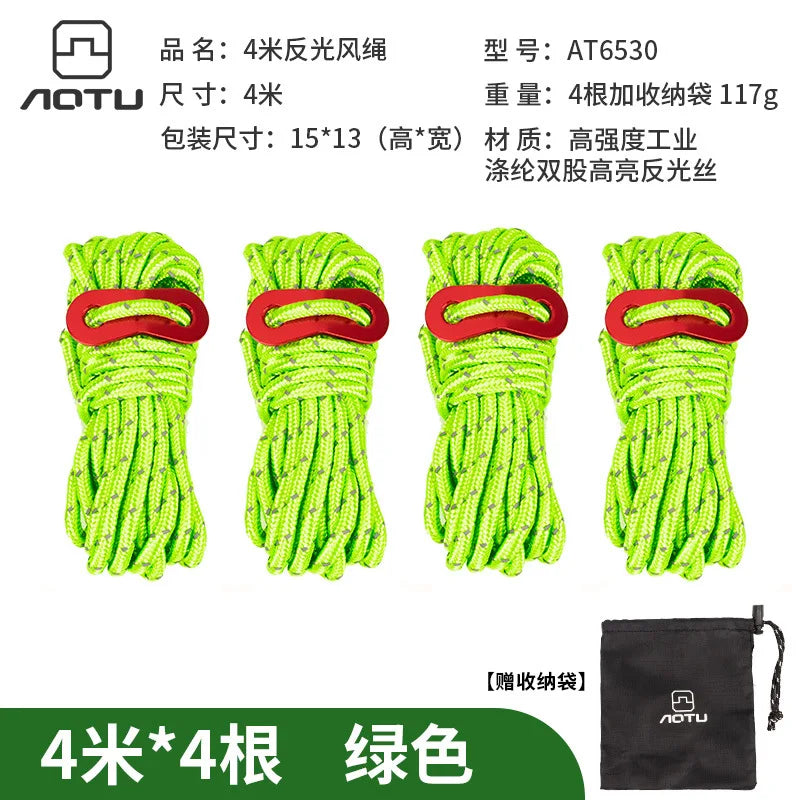 Reflective Tent Guy Lines 4mm – 4×4M Camping Tarp Ropes Set Tent Guy Lines Axl green 4Stripx4Rice (