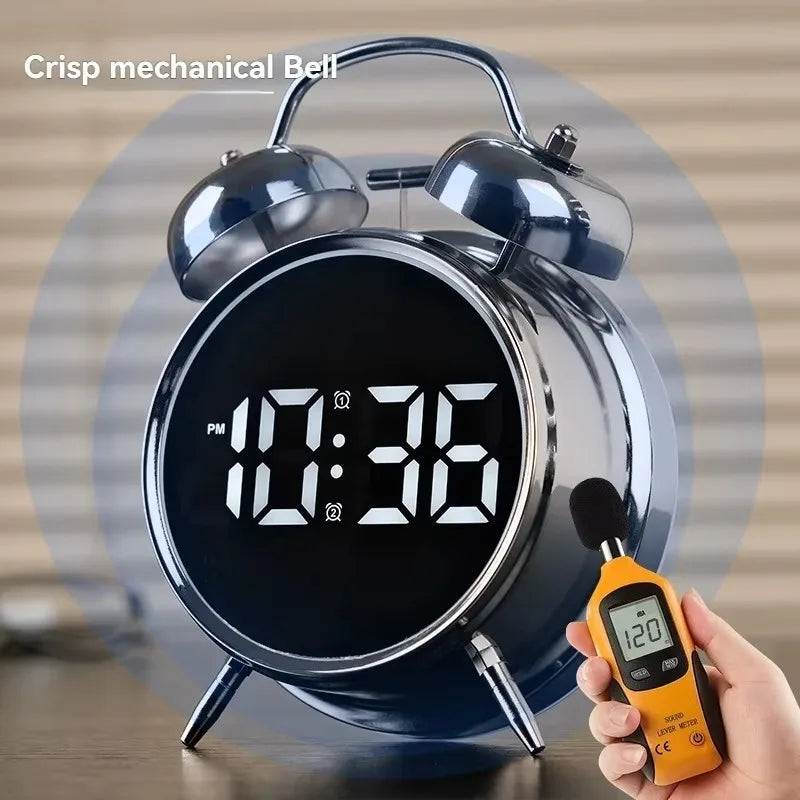 Double Bell Metal Digital Alarm Clock with LED Display – Black Digital Alarm Clock Axl