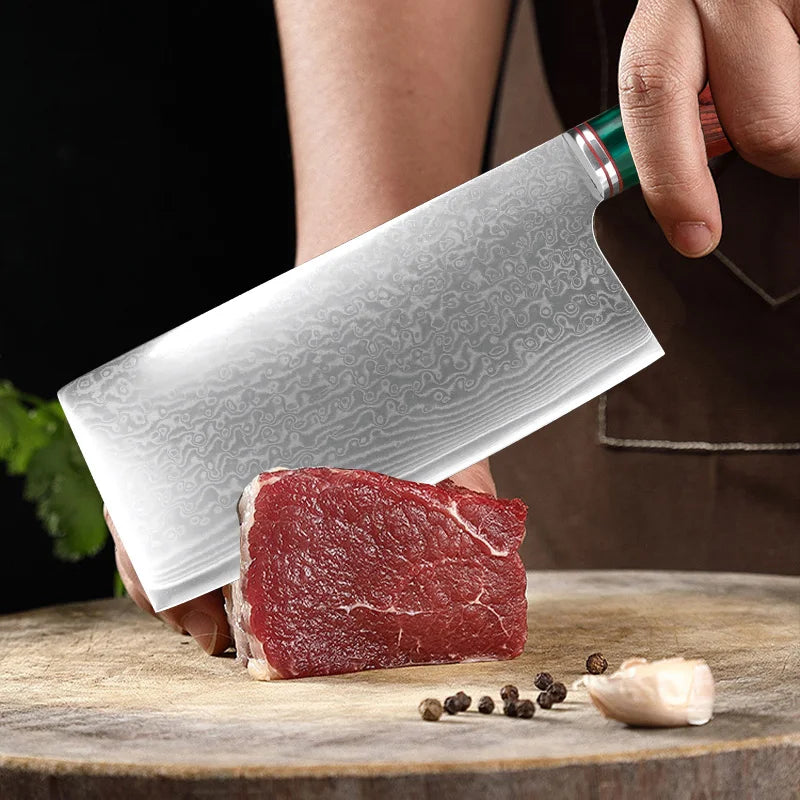 Damascus Steel Cleaver | Professional Chef Kitchen Knife Damascus Cleaver Knife Axl