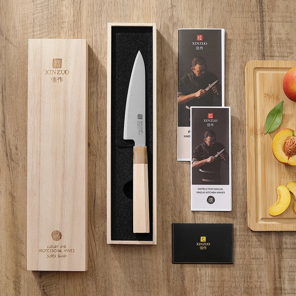XINZUO 5.28" Aogami No.2 Steel Utility Knife – Maple Buffalo Horn Utility Knife Axl