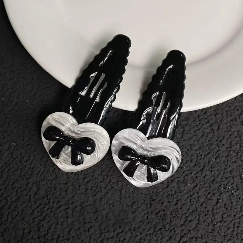Heart Bowknot BB Hair Clips – Wavy Side Clips for Girls 2/6 Pcs Hair Clips Axl