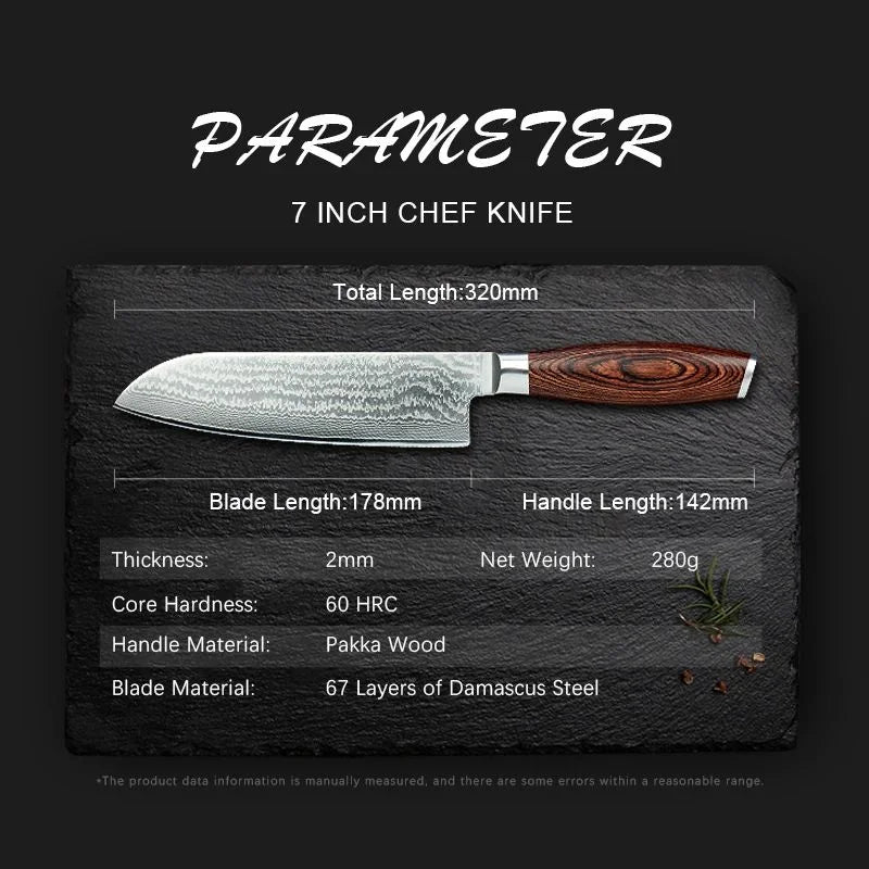 67-Layer Damascus Steel Kitchen Knife – Santoku, Chef & Paring Damascus Kitchen Knife Axl