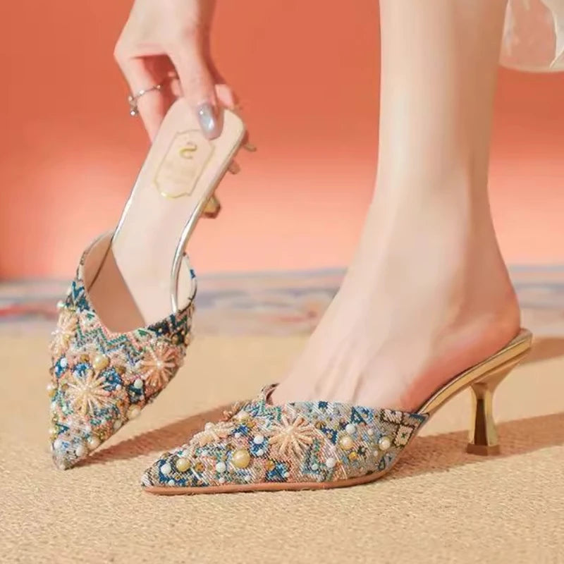 Women's Rhinestone High Heel Slippers – Bridal Wedding Shoes High Heel Slippers Axl