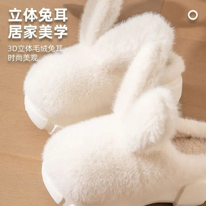 Lorilury 3D Bunny Ear Fluffy Platform Slippers for Women Platform Slippers Axl