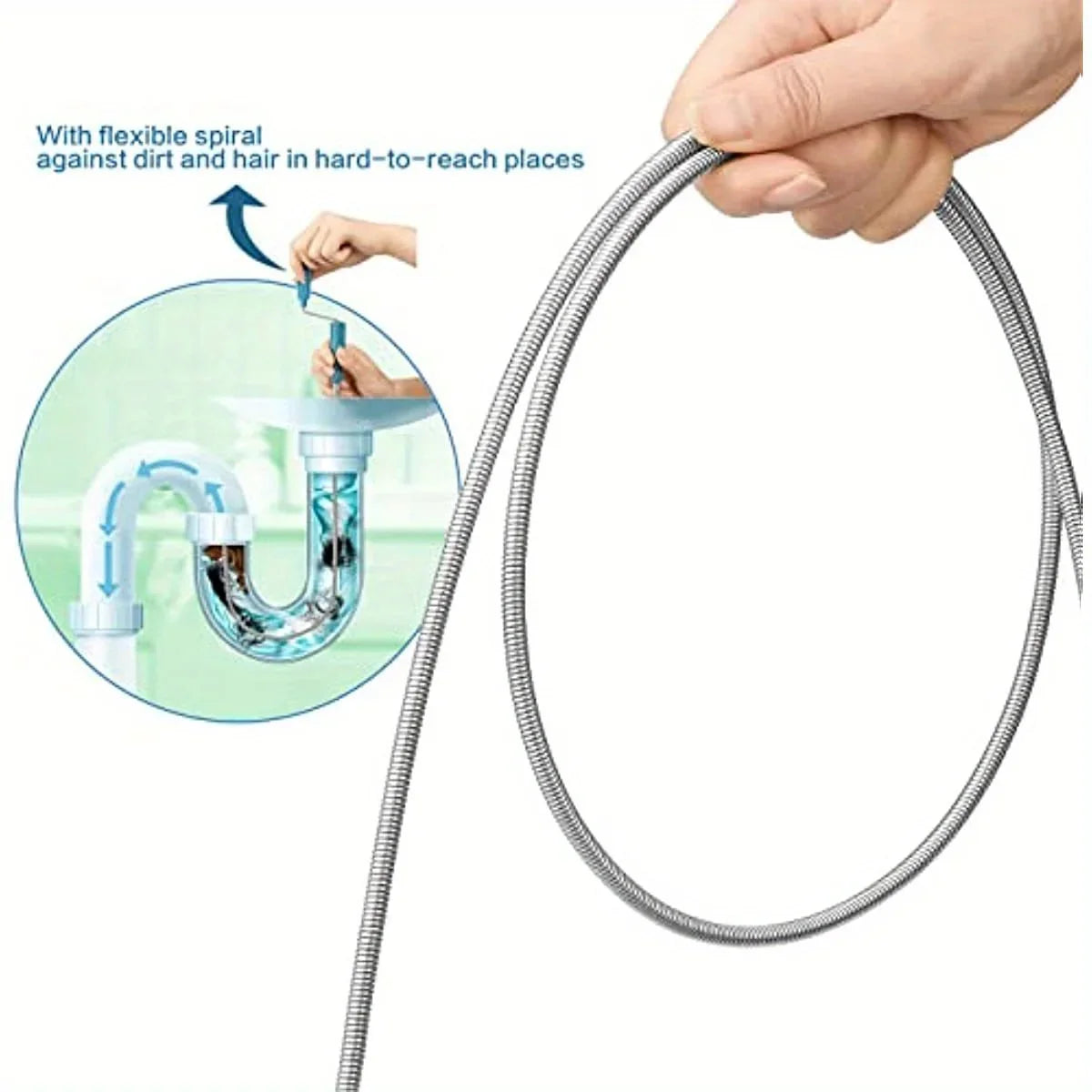 Flexible Spiral Drain Cleaning Shaft with Hook – Blue Drain Cleaning Tool Axl