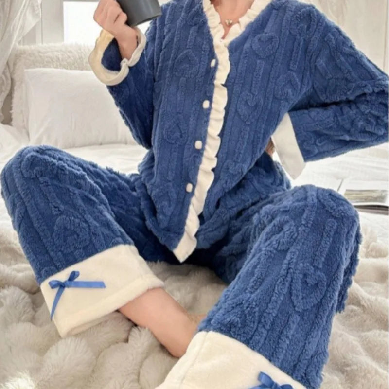 Women's Thickened Pajama Set – Soft Cardigan & Long Pants Women's Pajama Set Axl