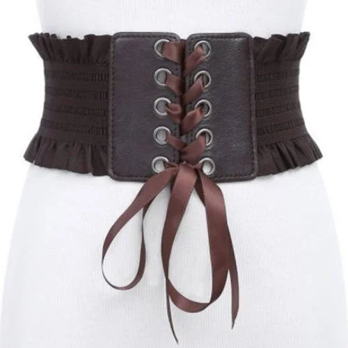 Women's Wide Elastic Corset Belt with Tassels | High Waist Wide Corset Belt Axl darkbrown One Size