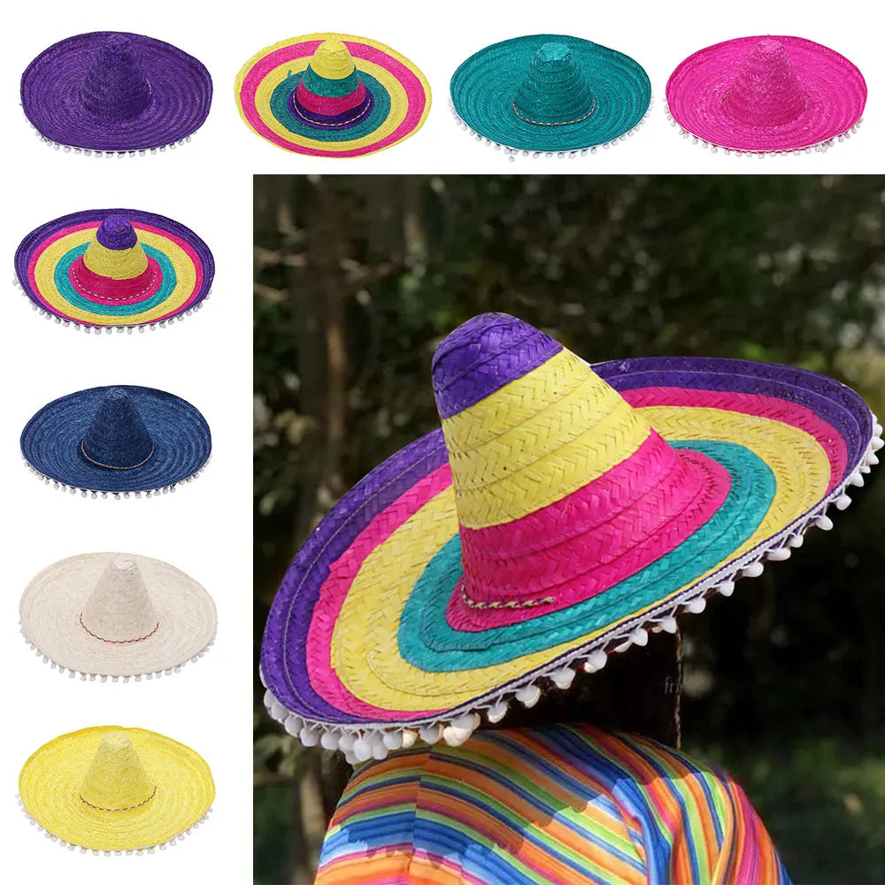 Colorful Wide Brim Straw Sombrero – Unisex Party Sun Hat Straw Party Hat Axl