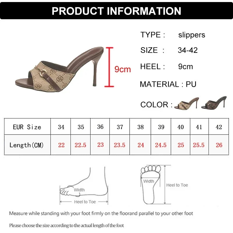 Women's Printed Stiletto Heel Sandals – Metal Buckle Slip-On High Heel Sandals Axl