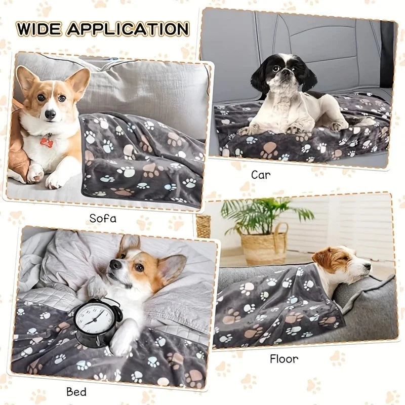 KEMORELA 3-Pack Flannel Fleece Pet Blanket Mats | Paw Print Pet Blanket Mat Axl