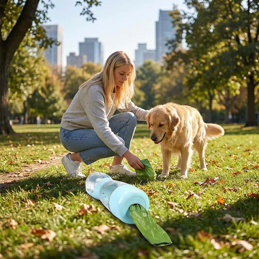 3-in-1 Portable Dog Water Bottle with Food & Waste Bag Holder Pet Travel Bottle Axl