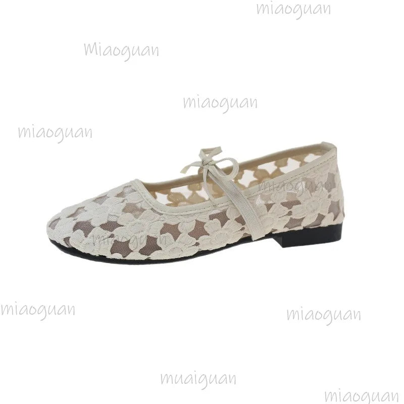 Women's Mesh Lace-Up Flats | Square Toe Comfort Shoes Women's Flat Shoes Axl
