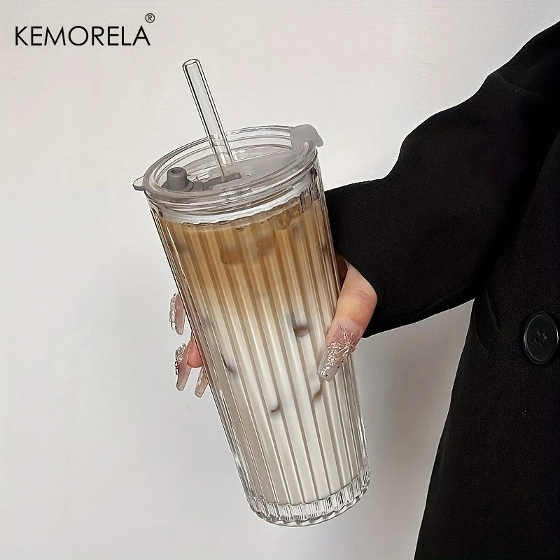 Crystal Grid Glass Tumbler with Straw & Lid | Large Capacity Glass Tumbler Axl