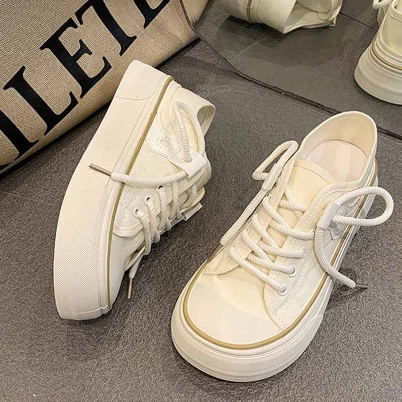 Women's Retro Canvas Sneakers – Thick Sole Platform Board Shoes Canvas Platform Sneakers Axl