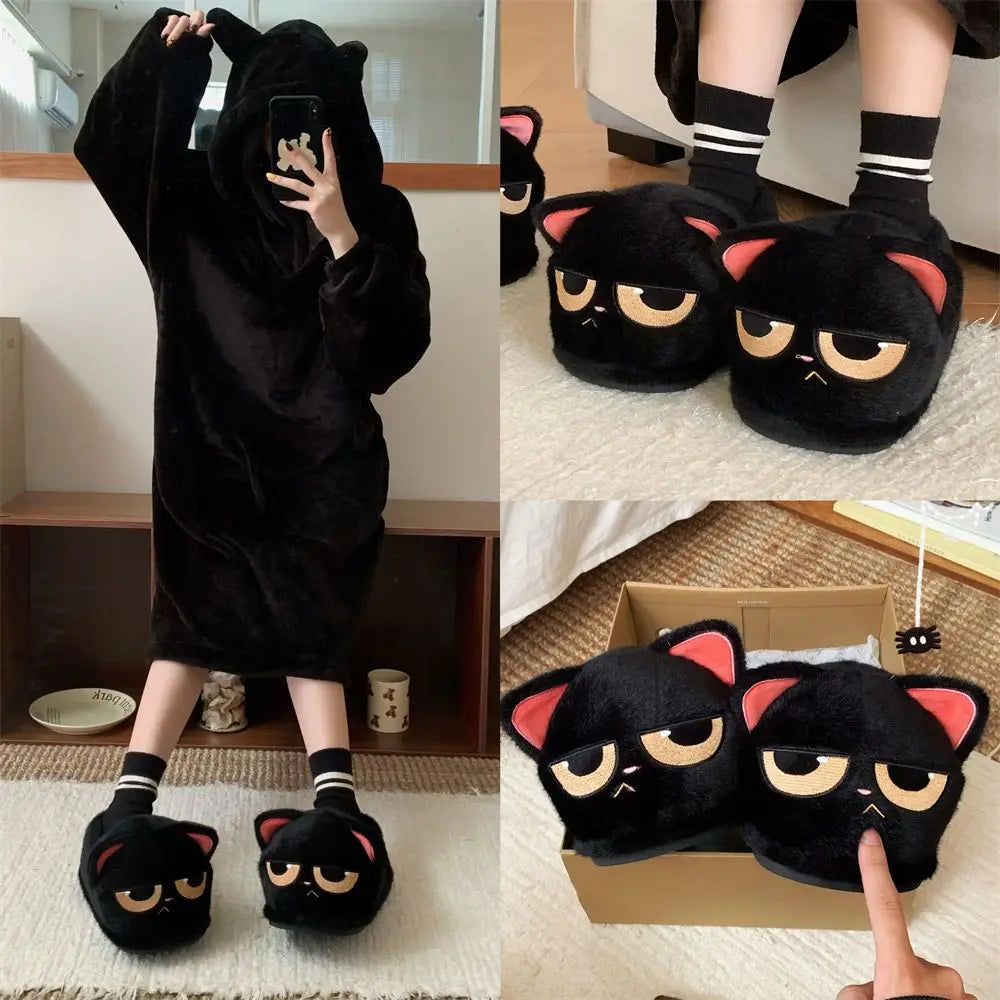Lorilury Women's Fluffy Cat Slippers – Plush Faux Fur Mules Novelty Plush Slippers Axl