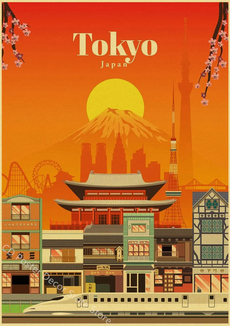 World Cities Retro Travel Poster – Rome Paris Sydney Dubai Art Travel Wall Poster Axl 21 A3 16.5x11.8inch