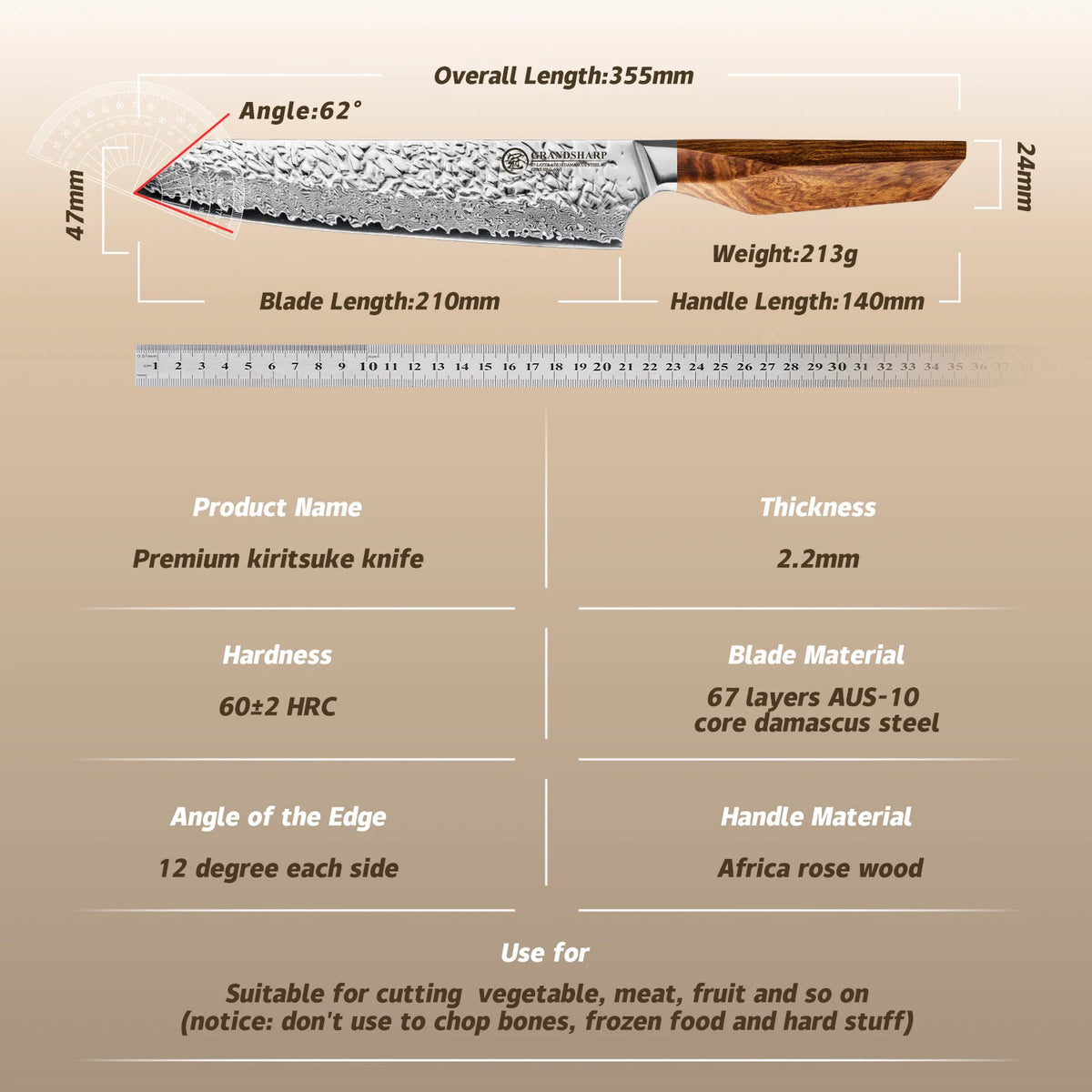Grandsharp 8" Kiritsuke Knife – 67-Layer Damascus Steel AUS-10 Damascus Chef Knife Axl