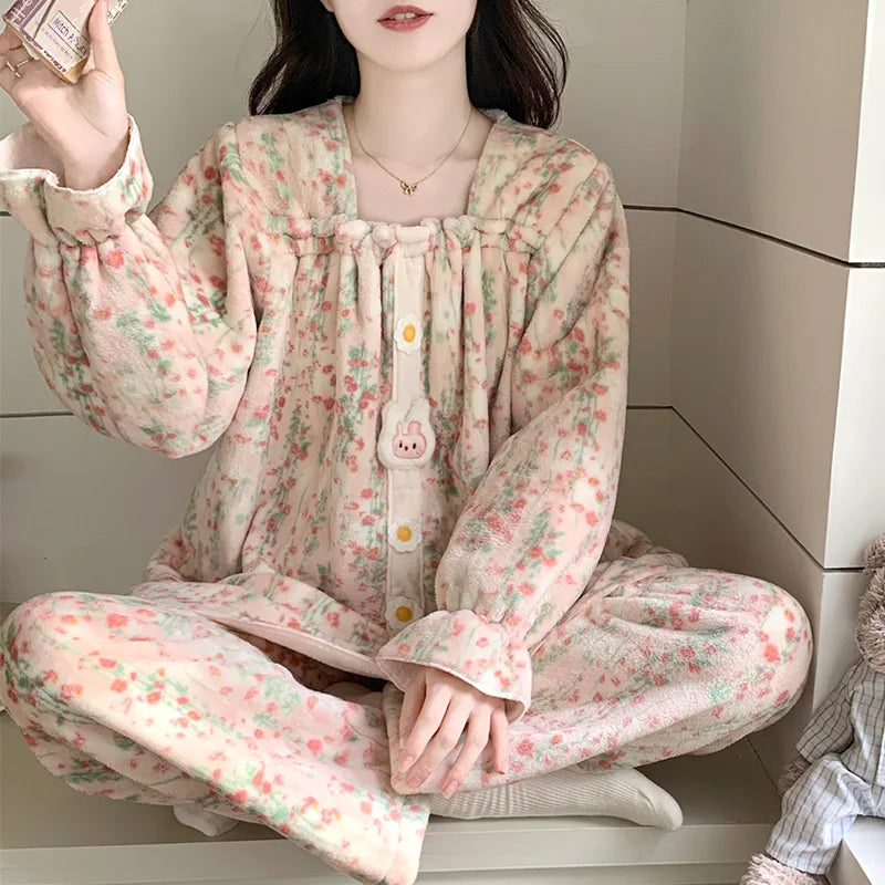 Women's Coral Fleece Pajama Set – Warm Princess Loungewear Women's Pajama Set Axl 9926-2 2XL