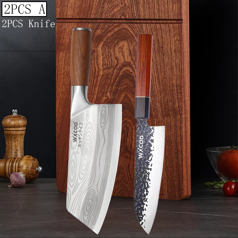 WXCOO Japanese Chef Knife – Forged Stainless Steel Santoku Set Kitchen Knife Set Axl 2PCS A