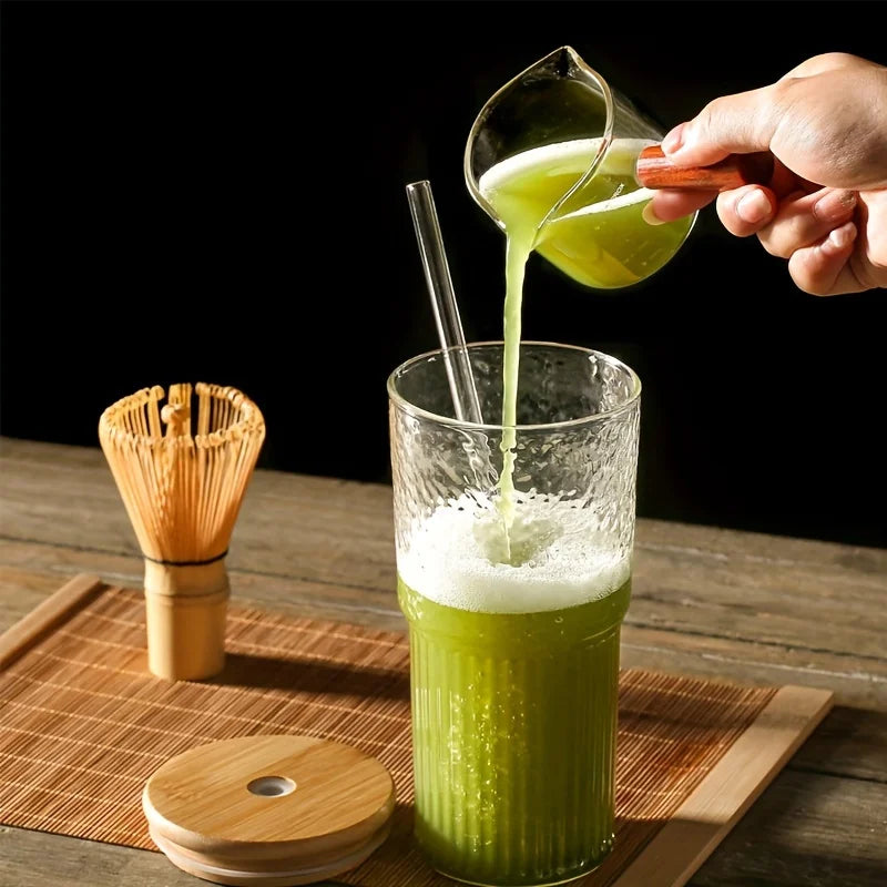 500ml Ribbed Glass Cup with Lid & Straw | Iced Coffee Mug Ribbed Drinking Glass Axl