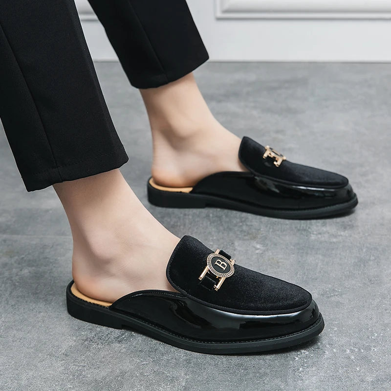 Men's Suede Patchwork Loafers – Metal Buckle Slip-On Moccasins Men's Loafers Axl