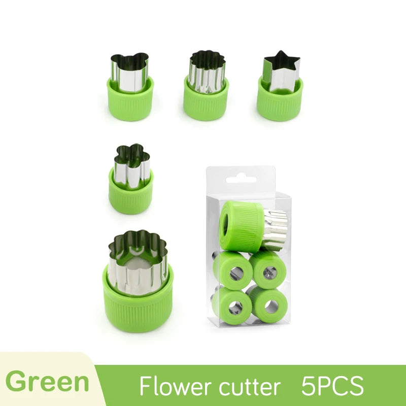 Stainless Steel Cookie & Fruit Cutter Mold Set – Flower Shapes Cookie Cutter Set Axl 5pcs-Green