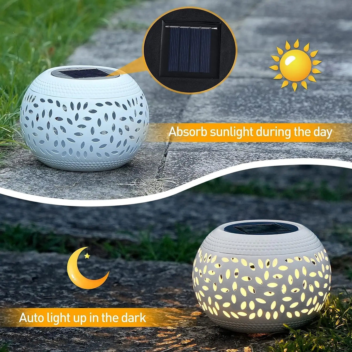 Solar LED Decorative Lantern – Hollowed Metal Outdoor Table Light Solar Garden Lantern Axl