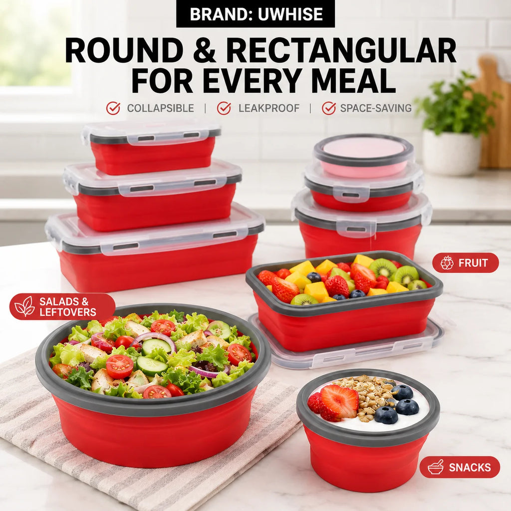 Uwhise 4-Size Collapsible Silicone Bento Lunch Box Set Silicone Food Containers Axl
