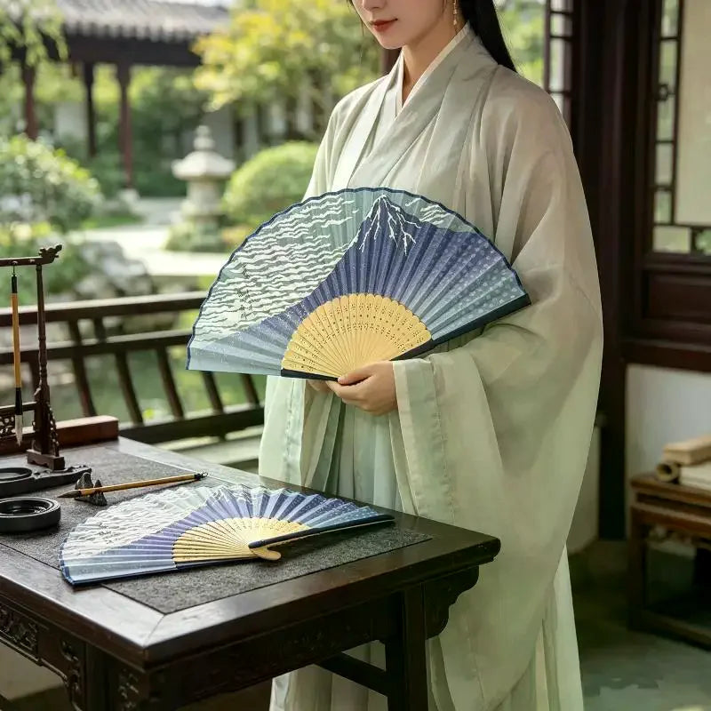 Japanese Bamboo Folding Fan – Ukiyo-e Wave & Fuji Print Decorative Folding Fan Axl