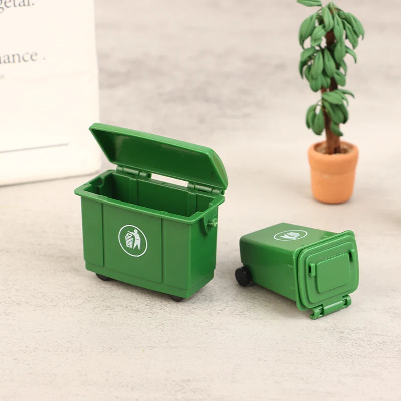 2Pcs 1:12 Dollhouse Miniature Trash Can Set – Curbside Bin Dollhouse Accessories Axl