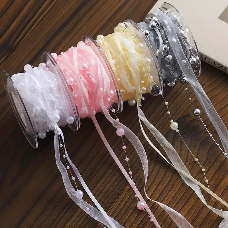 4.5m Pearl Bead Yarn Ribbon – Florist Gift Wrap & Sewing Trim Beaded Craft Ribbon Axl
