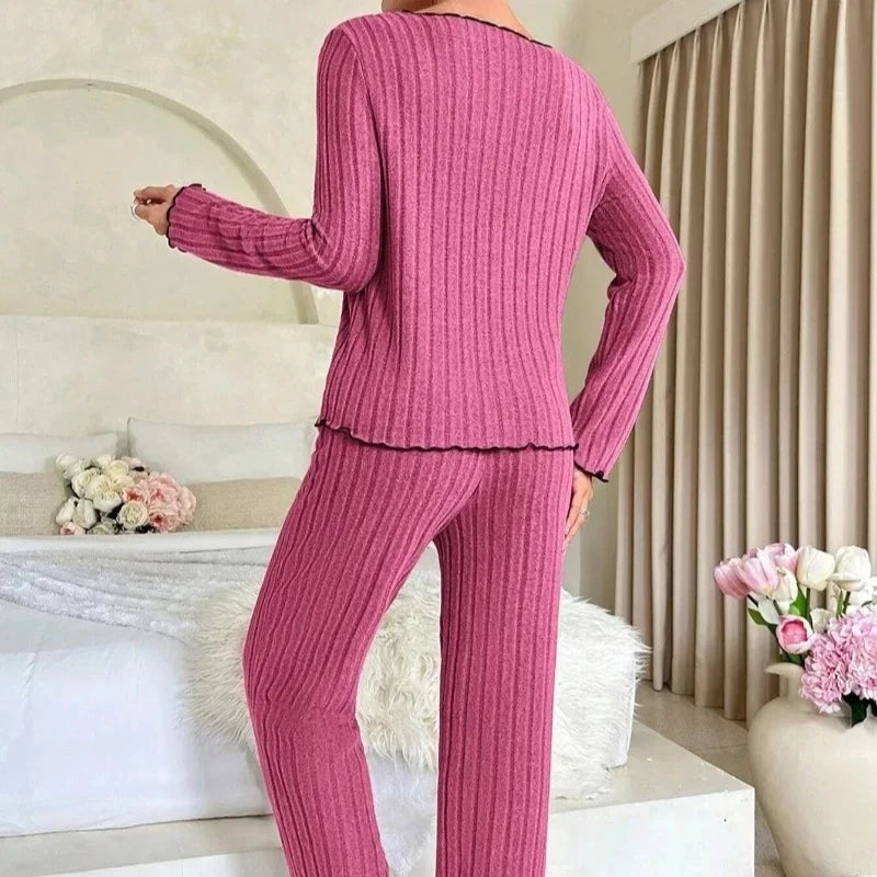 Women's Ribbed Pajama Set – Long Sleeve Top & Pants | 2-Piece Women's Pajama Set Axl