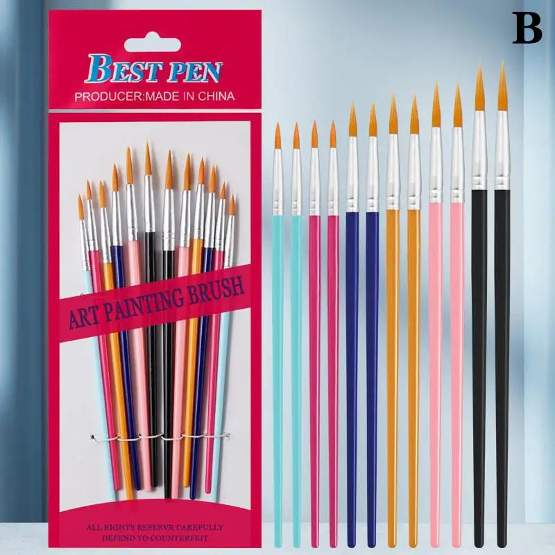 12-Piece Art Paint Brush Set – Nylon Round & Flat Brushes Art Paint Brush Set Axl B Multicolor
