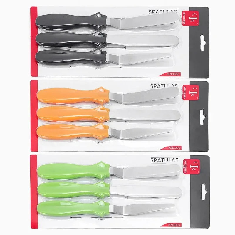 3-Piece Stainless Steel Cake Scraper & Spatula Trowel Set Cake Decorating Tools Axl