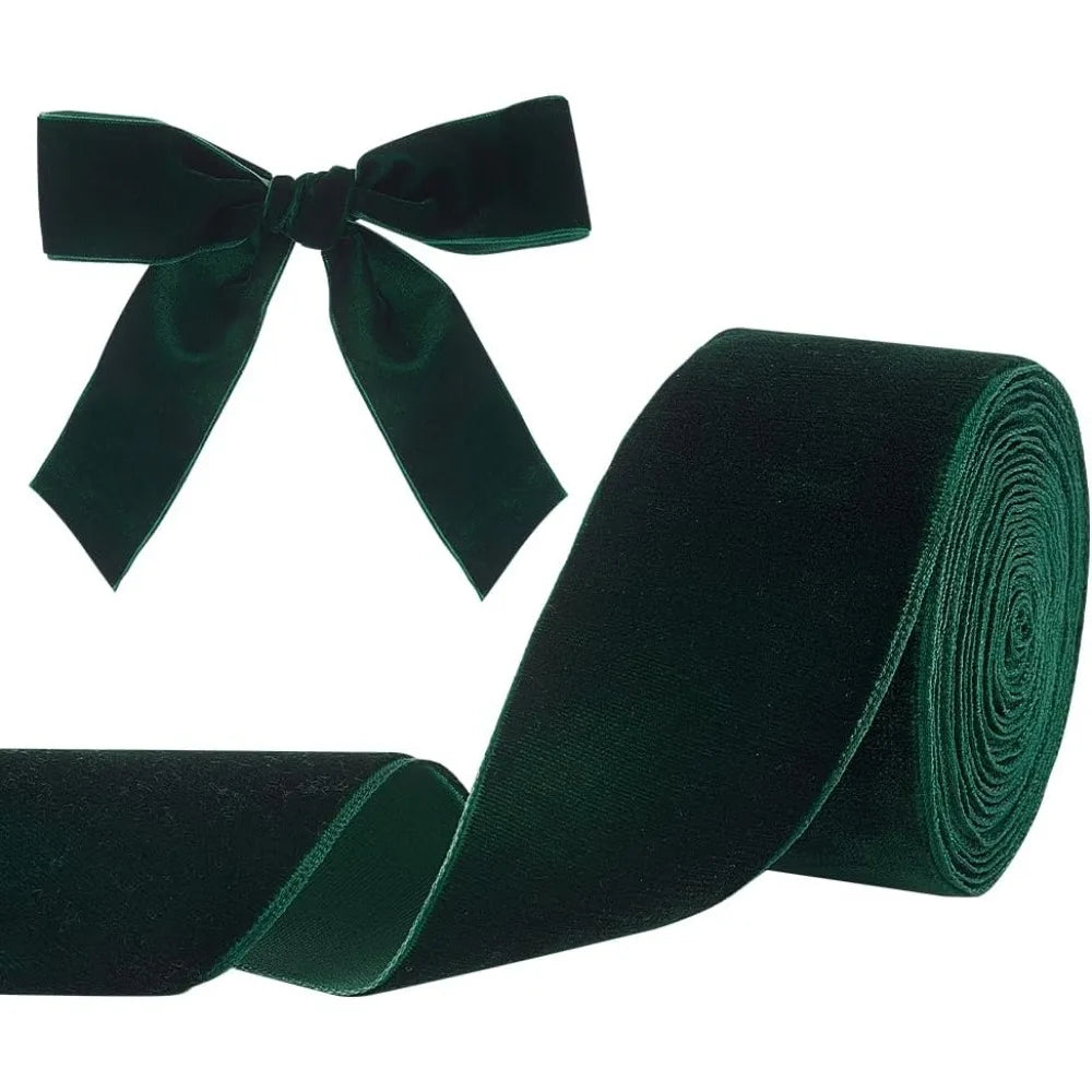 Dark Green Single Face Velvet Ribbon 41mm – 3 Yards Velvet Craft Ribbon Axl AECH04-17849