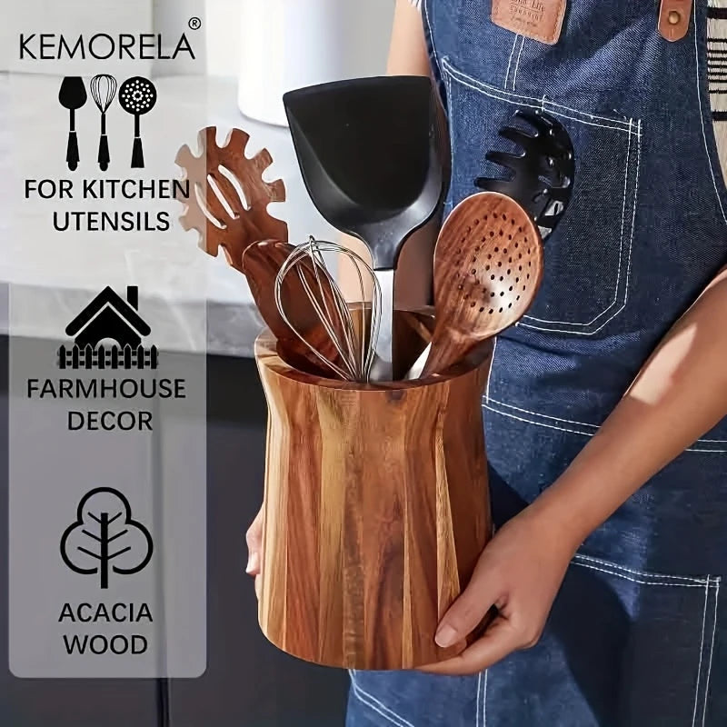 KEMORELA 360° Rotating Wooden Utensil Holder & Countertop Caddy Utensil Holder Axl