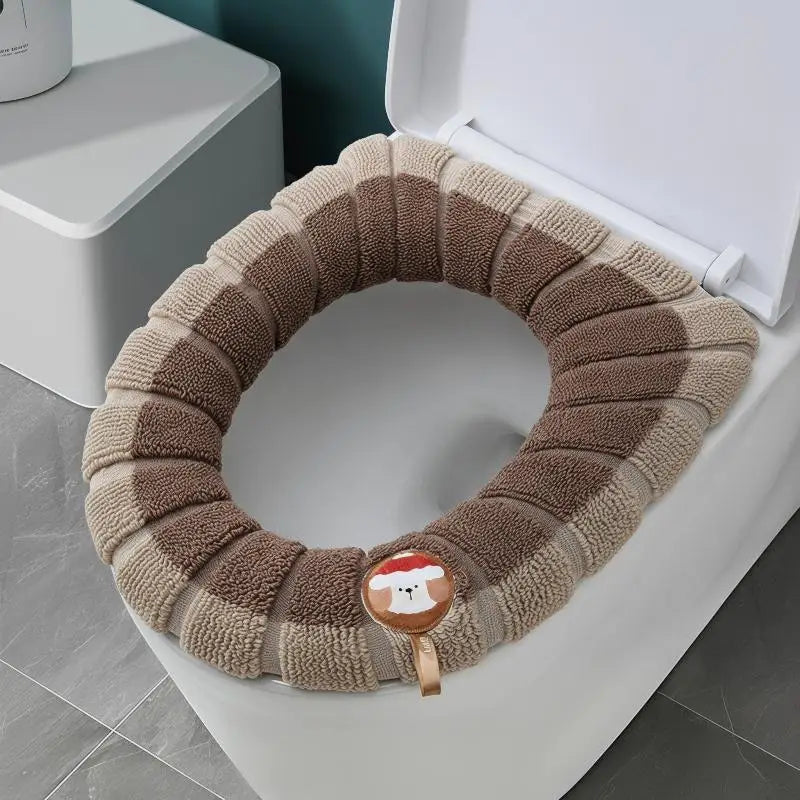 Thickened Knitted Toilet Seat Cover – Washable Color Block Mat Toilet Seat Cover Axl