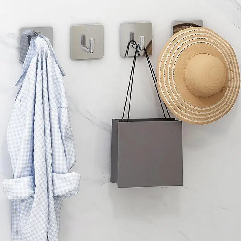 Stainless Steel Self-Adhesive Wall Hooks – Heavy Duty 5/10 Pack Adhesive Wall Hooks Axl
