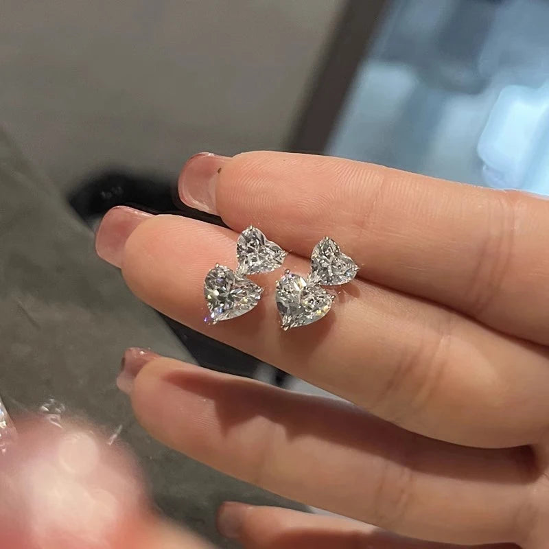 Huitan Double Heart CZ Drop Earrings – Women's Dangle Jewelry Drop Earrings Axl