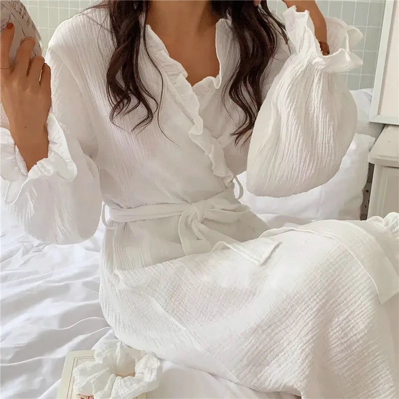 Women's Long Sleeve Lace Nightgown – Korean Sleepwear Robe Women's Nightgown Axl
