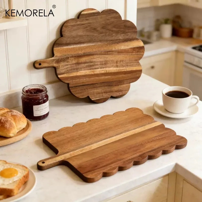 Scalloped Acacia Wood Cutting Board – Butcher Block Wood Cutting Board Axl