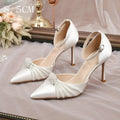 Beaded Satin High Heel Wedding Pumps – Pointed Toe Stilettos High Heel Pumps Axl White 8.5CM Heel 41