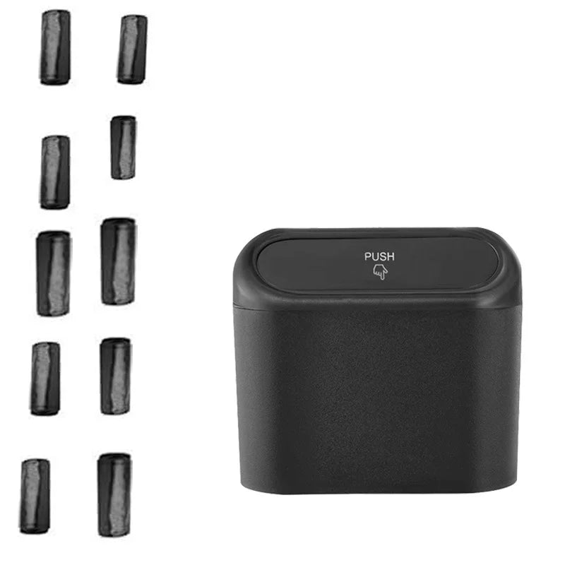 Leakproof Mini Car Trash Can with Lid & 150 Garbage Bags Car Trash Can Axl black 15.5x14x6.5cm
