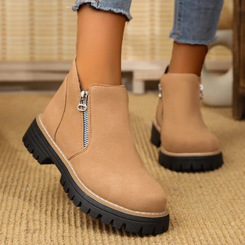 UXST Women's Platform Ankle Boots | Plus Size Thick Sole Zip Platform Ankle Boots Axl