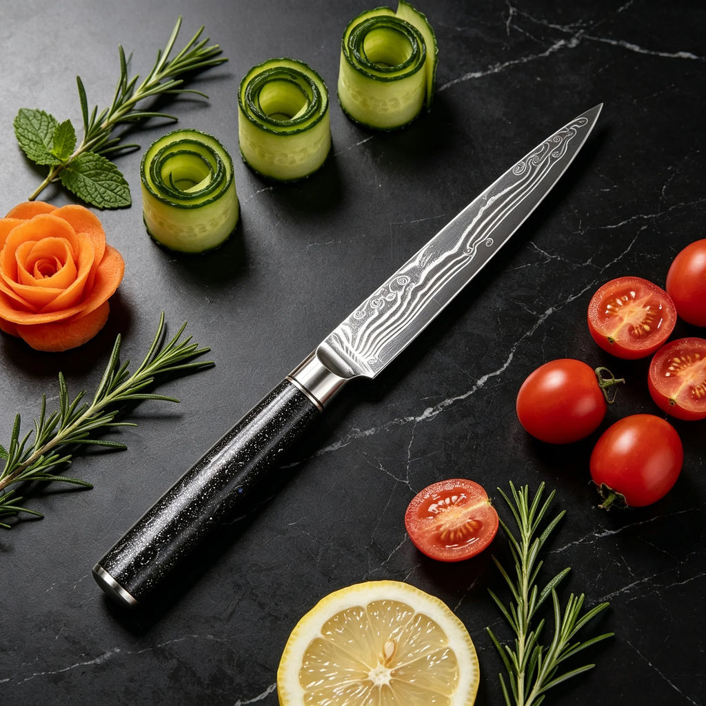 67-Layer Damascus Steel Kitchen Knife – Utility & Slicing Damascus Kitchen Knife Axl