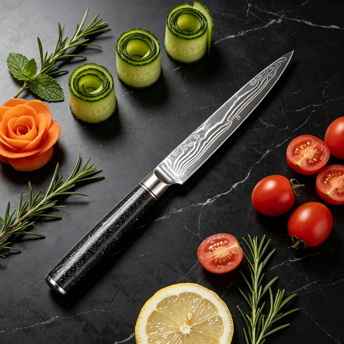 67-Layer Damascus Steel Kitchen Knife – Utility & Slicing Damascus Kitchen Knife Axl