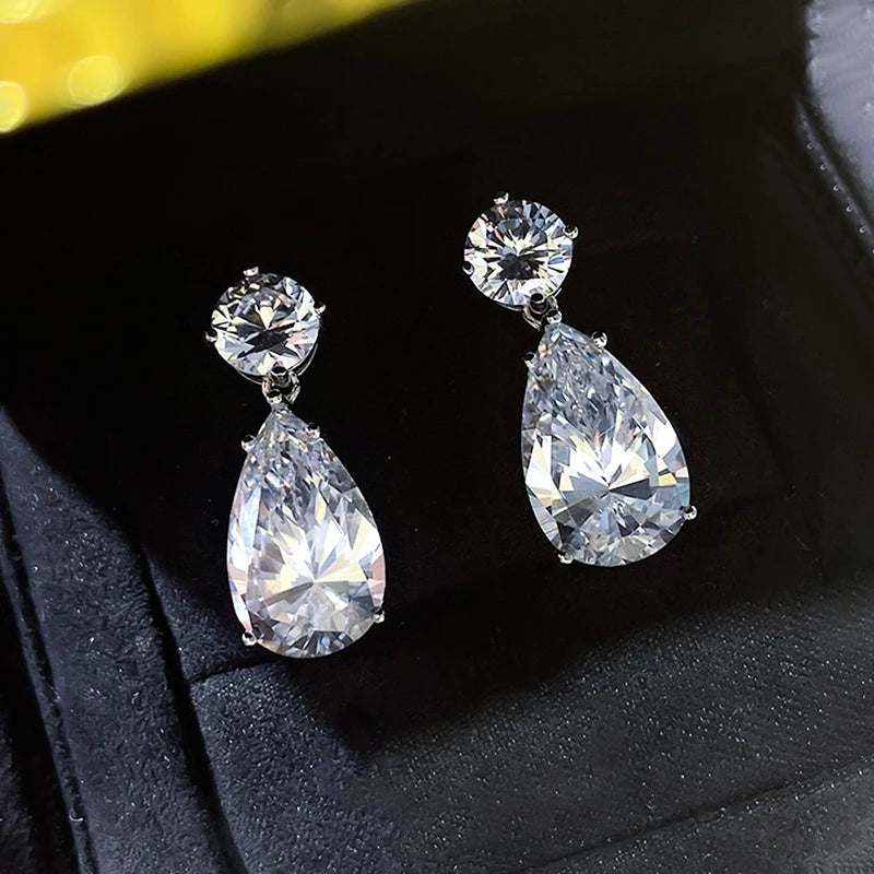 Huitan Waterdrop CZ Drop Earrings – Silver Luxury Jewelry Drop Earrings Axl E3008