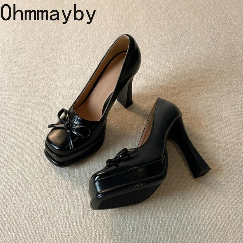 Women's Vintage Chunky Platform Loafers | Slip-On Dress Pumps Platform Dress Pumps Axl