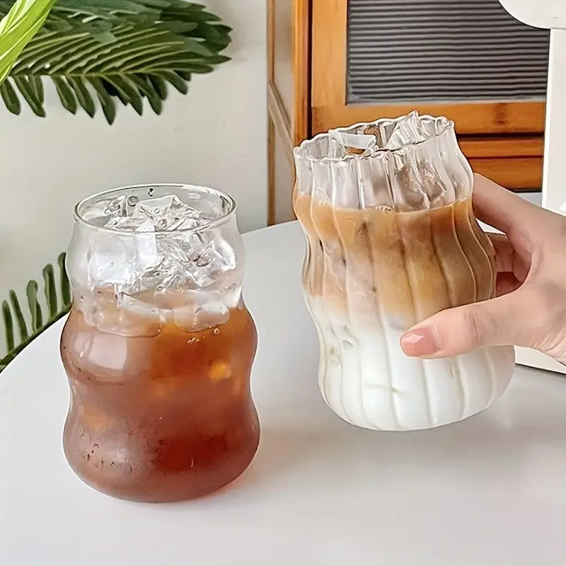 KEMORELA 500ml Heat-Resistant Striped Glass Tumbler Mug Glass Tumbler Axl